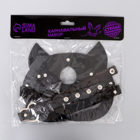 Карнавальный набор «Строгая киска» (БДСМ-маска, чокер)